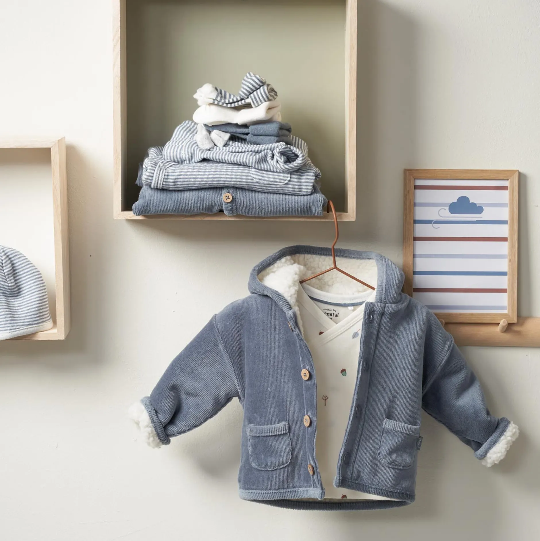 Jassen|Jassen*Prénatal newborn jas velours lange mouwen effen denim Steel Blue