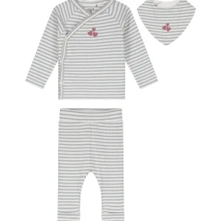 Boxpakjes|Boxpakjes & Jumpsuits*Prénatal newborn kledingset rib streep lange mouwen strepen grijs Soft Blue Grey