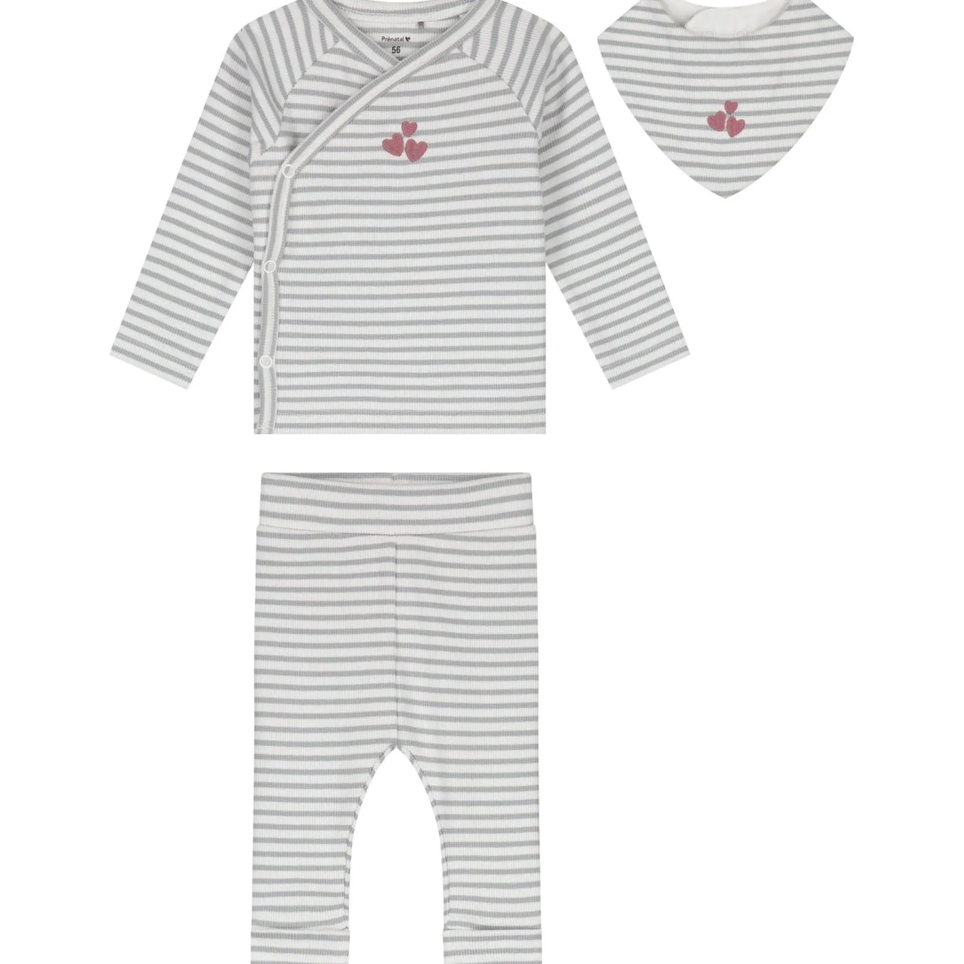 Boxpakjes|Boxpakjes & Jumpsuits*Prénatal newborn kledingset rib streep lange mouwen strepen grijs Soft Blue Grey