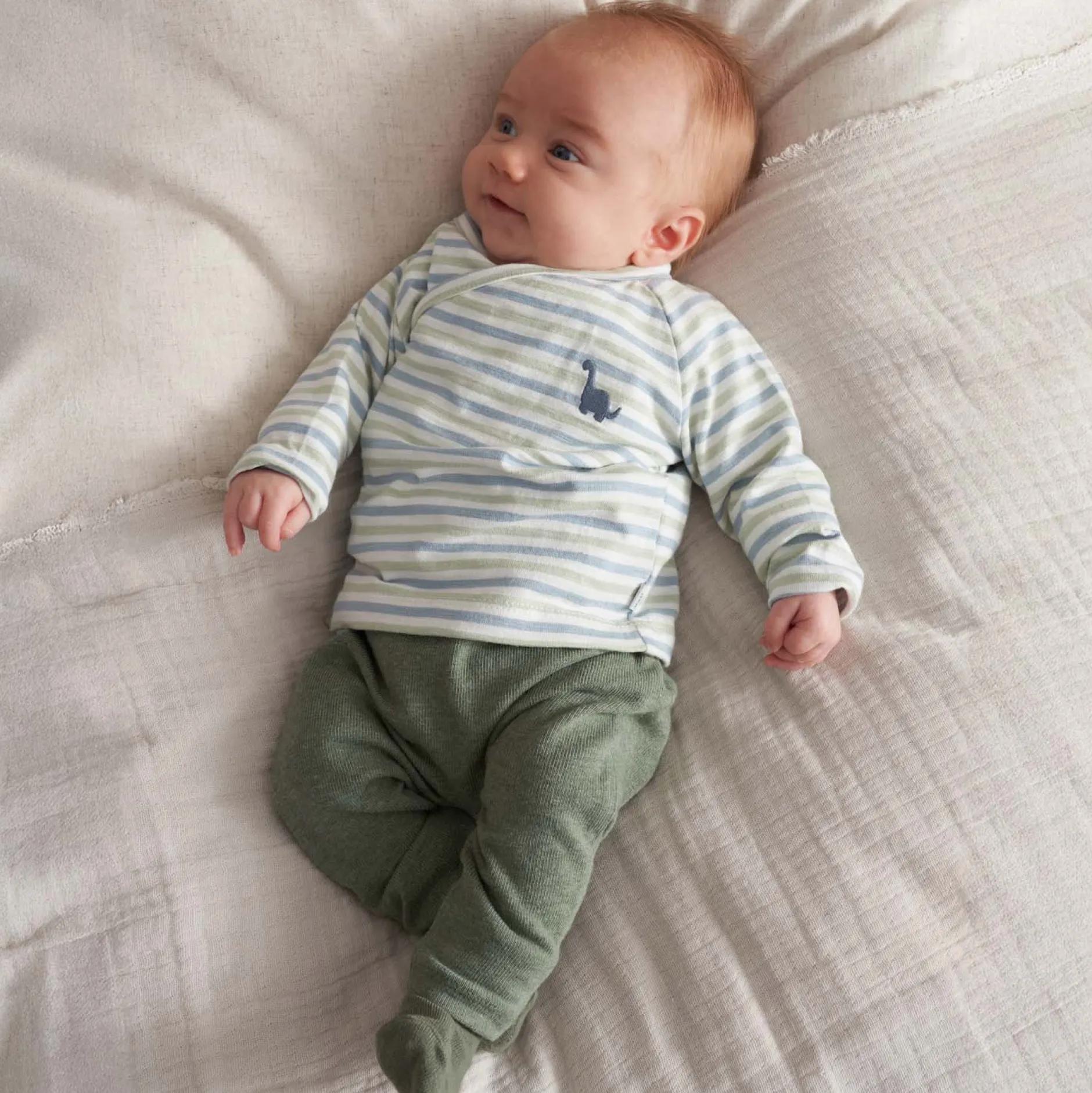 Shirts & Blouses|Shirts & Blouses*Prénatal newborn overslagshirt lange mouwen strepen groen Dark Green Melange