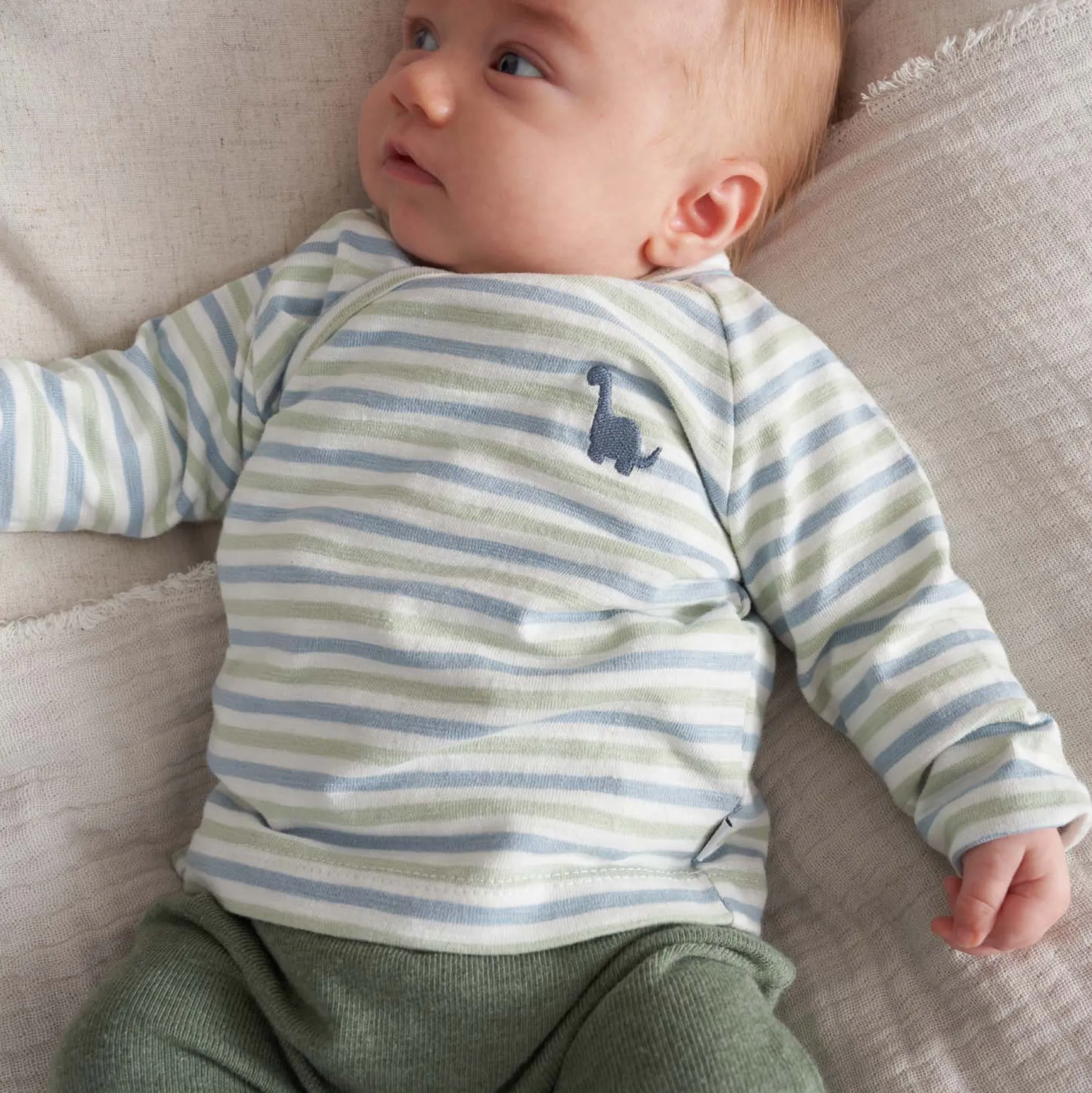 Shirts & Blouses|Shirts & Blouses*Prénatal newborn overslagshirt lange mouwen strepen groen Dark Green Melange