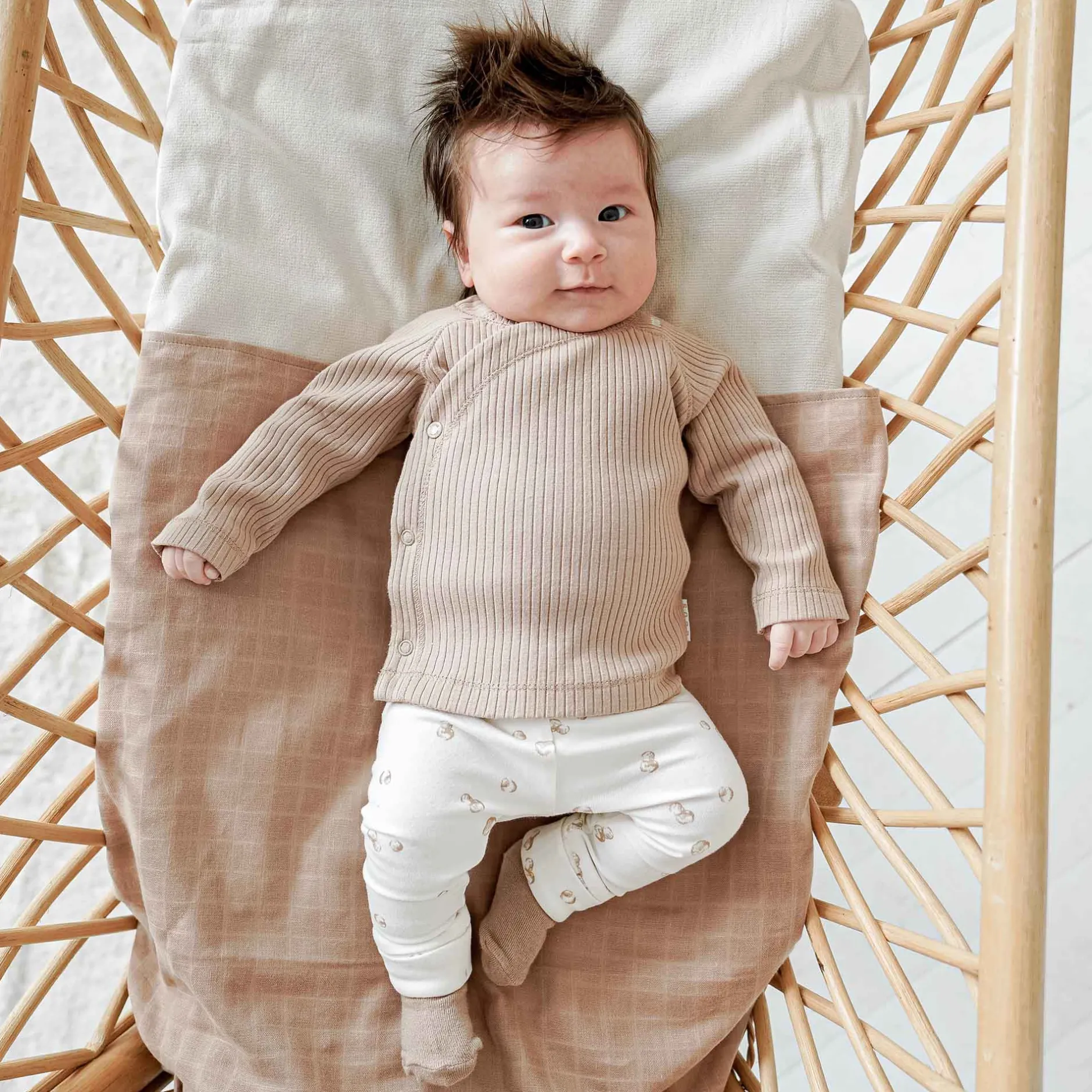 Shirts & Blouses|Shirts & Blouses*Prénatal newborn overslagshirt rib lange mouwen effen beige Beigebrown