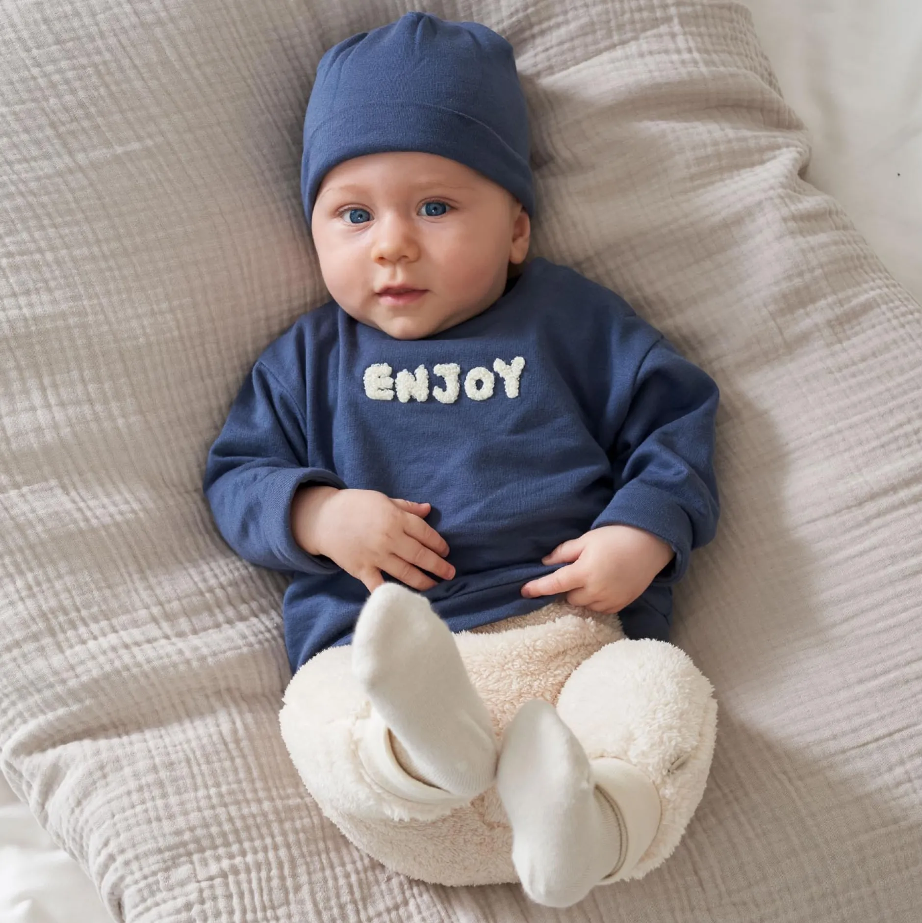 Truien & Vesten|Truien & Vesten*Prénatal newborn sweater lange mouwen printopdruk blauw Dark Kobalt
