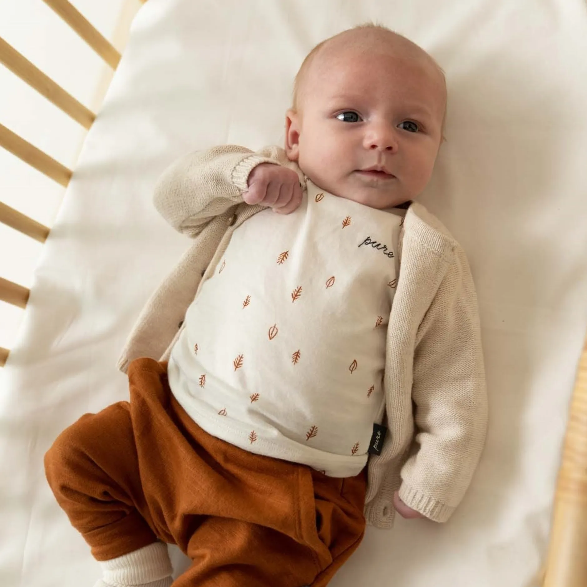 Truien & Vesten|Truien & Vesten*Prénatal newborn vest Pure lange mouwen effen beige Dark Ecru Melange
