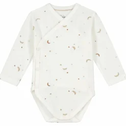 Rompers|Rompers*Prénatal overslagromper ster en maan lange mouwen all over print wit Ivory White