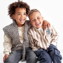 Truien & Vesten|Vesten*Prénatal peuter gilet mouwloos panterprint bruin Almond