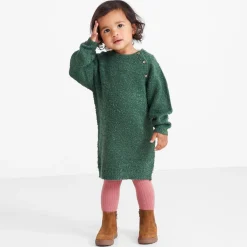 Jurken & Rokken|Jurken & Rokken*Prénatal peuter jurk lange mouwen effen groen Dark Bottle Green