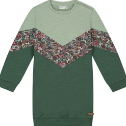 Jurken & Rokken|Jurken & Rokken*Prénatal peuter jurk lange mouwen bloemen groen Dark Bottle Green