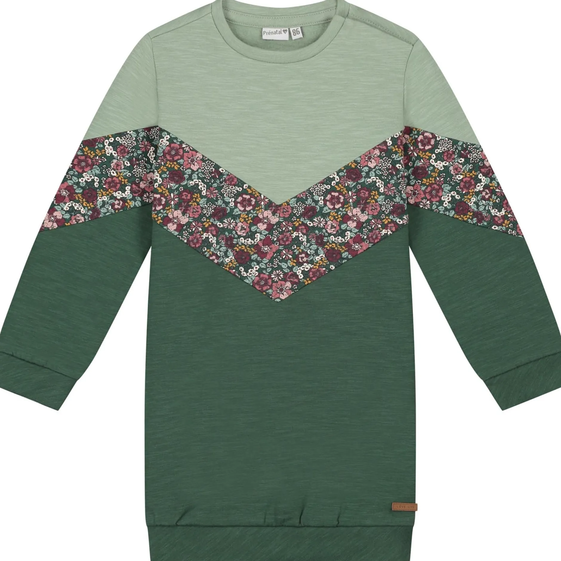 Jurken & Rokken|Jurken & Rokken*Prénatal peuter jurk lange mouwen bloemen groen Dark Bottle Green