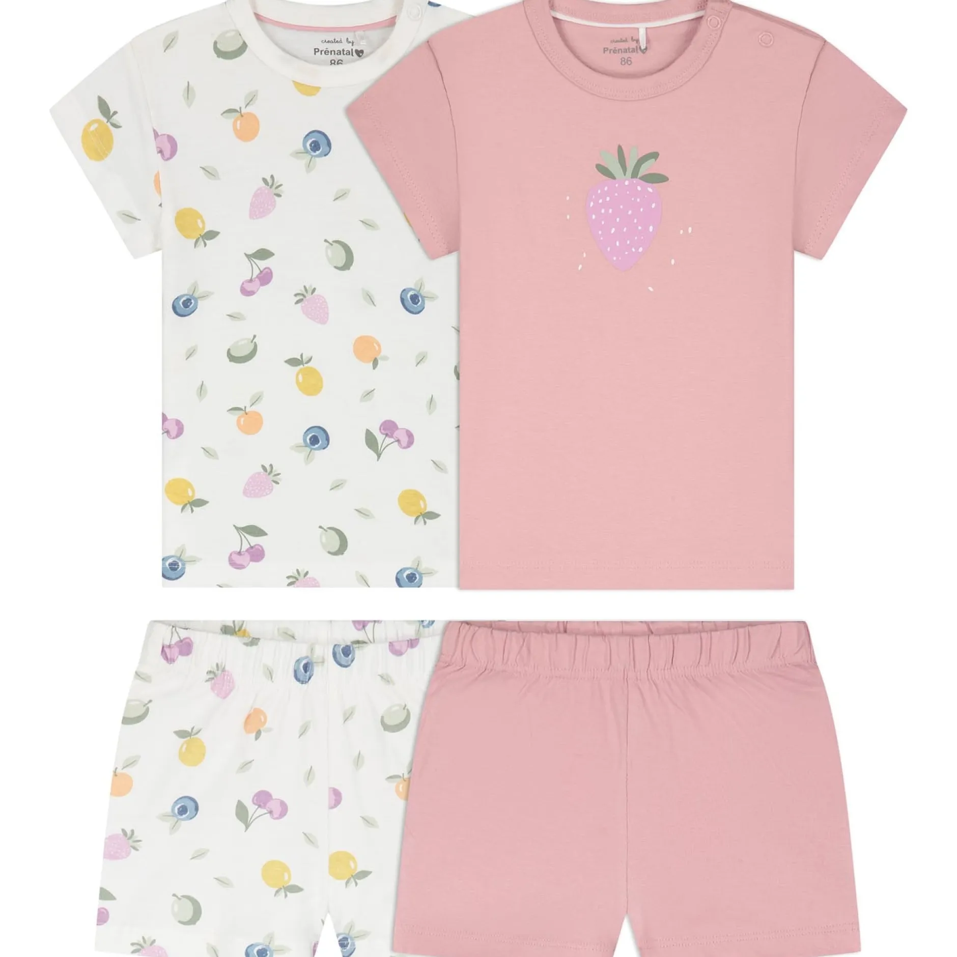 Pyjama's|Pyjama's*Prénatal peuter shortama 2 stuks roze Ivoor Wit