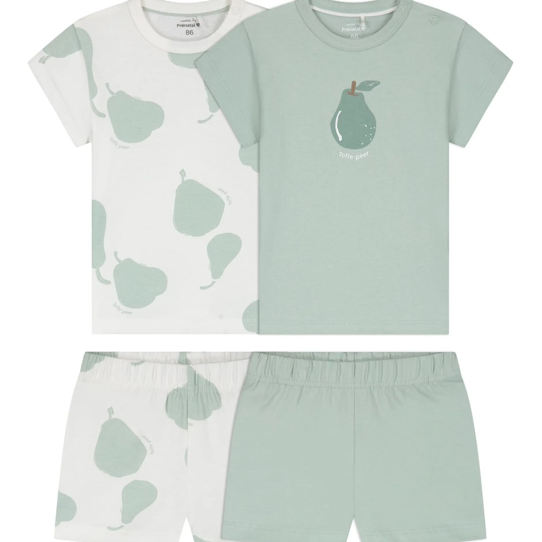 Pyjama's|Pyjama's*Prénatal peuter shortama 2 stuks mint Ivoor Wit