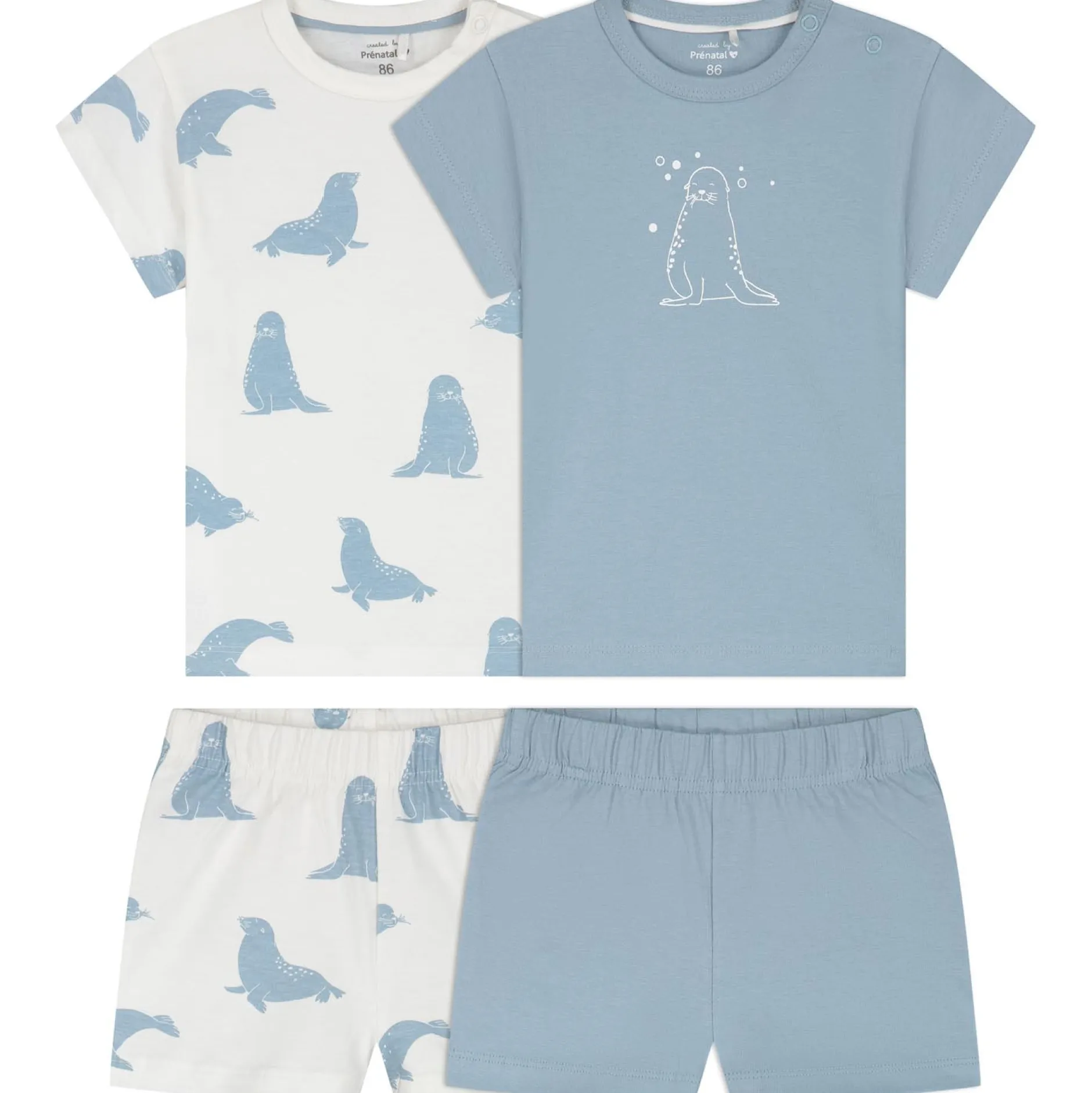 Pyjama's|Pyjama's*Prénatal peuter shortama 2 stuks blauw Ivoor Wit