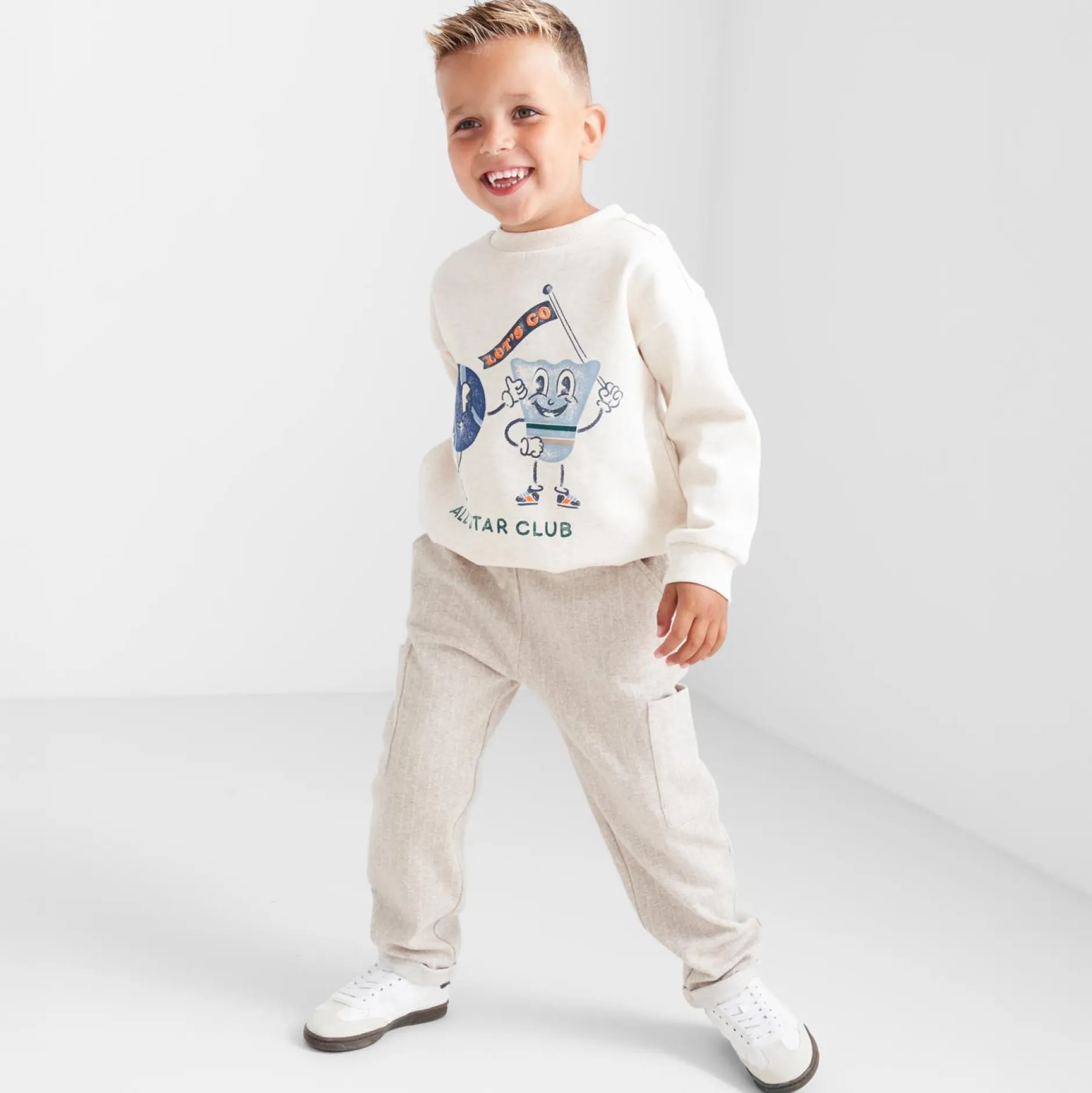 Truien & Vesten|Truien & Sweaters*Prénatal peuter sweater lange mouwen printopdruk multi Soft Brown Melange