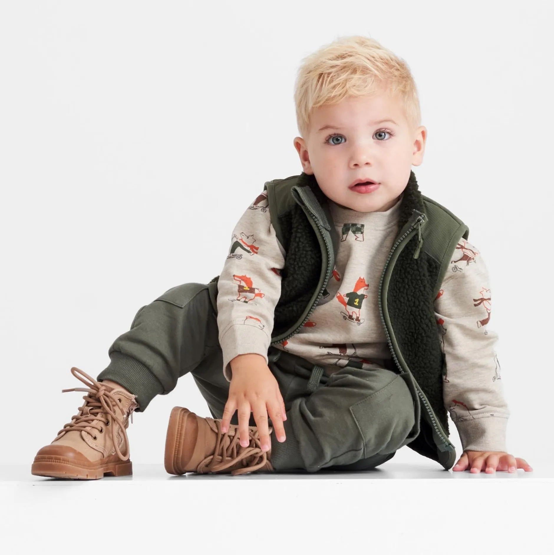 Truien & Vesten|Truien & Sweaters*Prénatal peuter sweater lange mouwen all over print multi Dark Brown Melange
