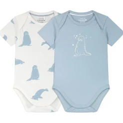 Rompers|Rompers*Prénatal romper 2 stuks korte mouwen dierenprint blauw Ivoor Wit