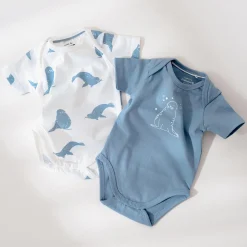 Rompers|Rompers*Prénatal romper 2 stuks korte mouwen dierenprint blauw Ivoor Wit