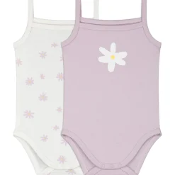 Rompers|Rompers*Prénatal romper 2 stuks spaghettibandjes bloemen paars Ivoor Wit