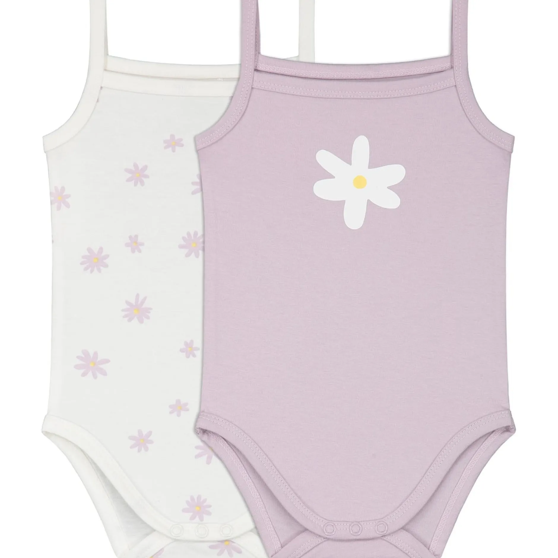 Rompers|Rompers*Prénatal romper 2 stuks spaghettibandjes bloemen paars Ivoor Wit