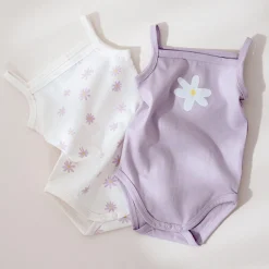 Rompers|Rompers*Prénatal romper 2 stuks spaghettibandjes bloemen paars Ivoor Wit