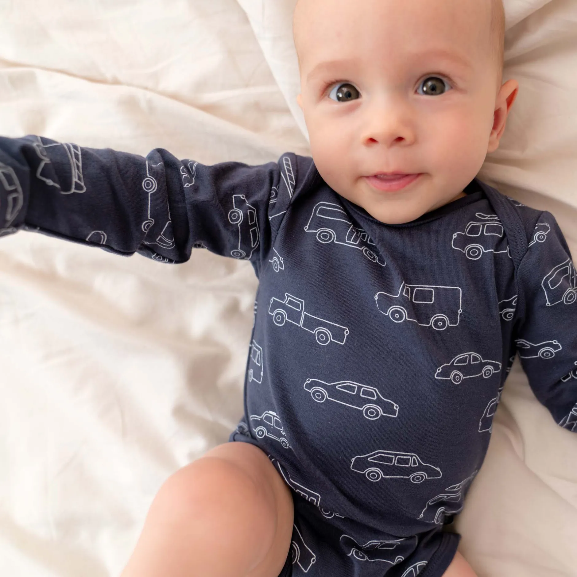 Rompers|Rompers*Prénatal romper auto's lange mouwen all over print blauw Dark Bluegrey