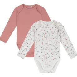 Rompers|Rompers*Prénatal romper flower 2 stuks lange mouwen bloemen roze Ivoor Wit