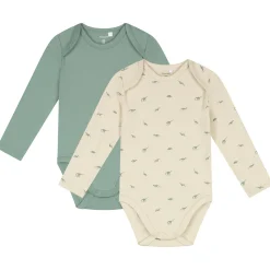 Rompers|Rompers*Prénatal romper kleine dino 2 stuks lange mouwen all over print groen Dark Ecru