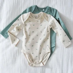 Rompers|Rompers*Prénatal romper kleine dino 2 stuks lange mouwen all over print groen Dark Ecru