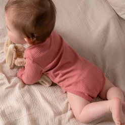 Rompers|Rompers*Prénatal romper rib lange mouwen effen roze Dark Pink