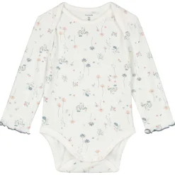 Rompers|Rompers*Prénatal romper romantische rib lange mouwen bloemen wit Ivory White