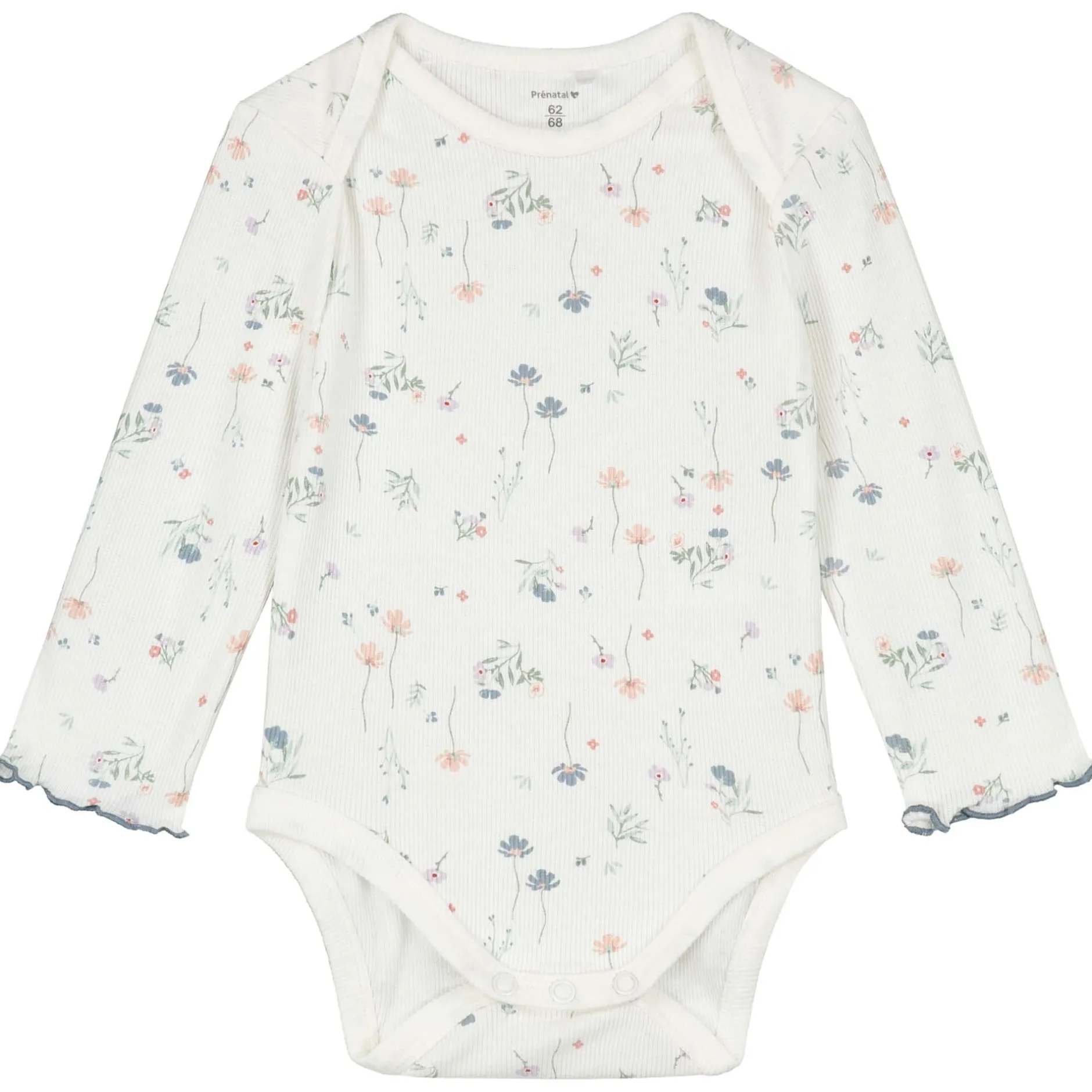 Rompers|Rompers*Prénatal romper romantische rib lange mouwen bloemen wit Ivory White