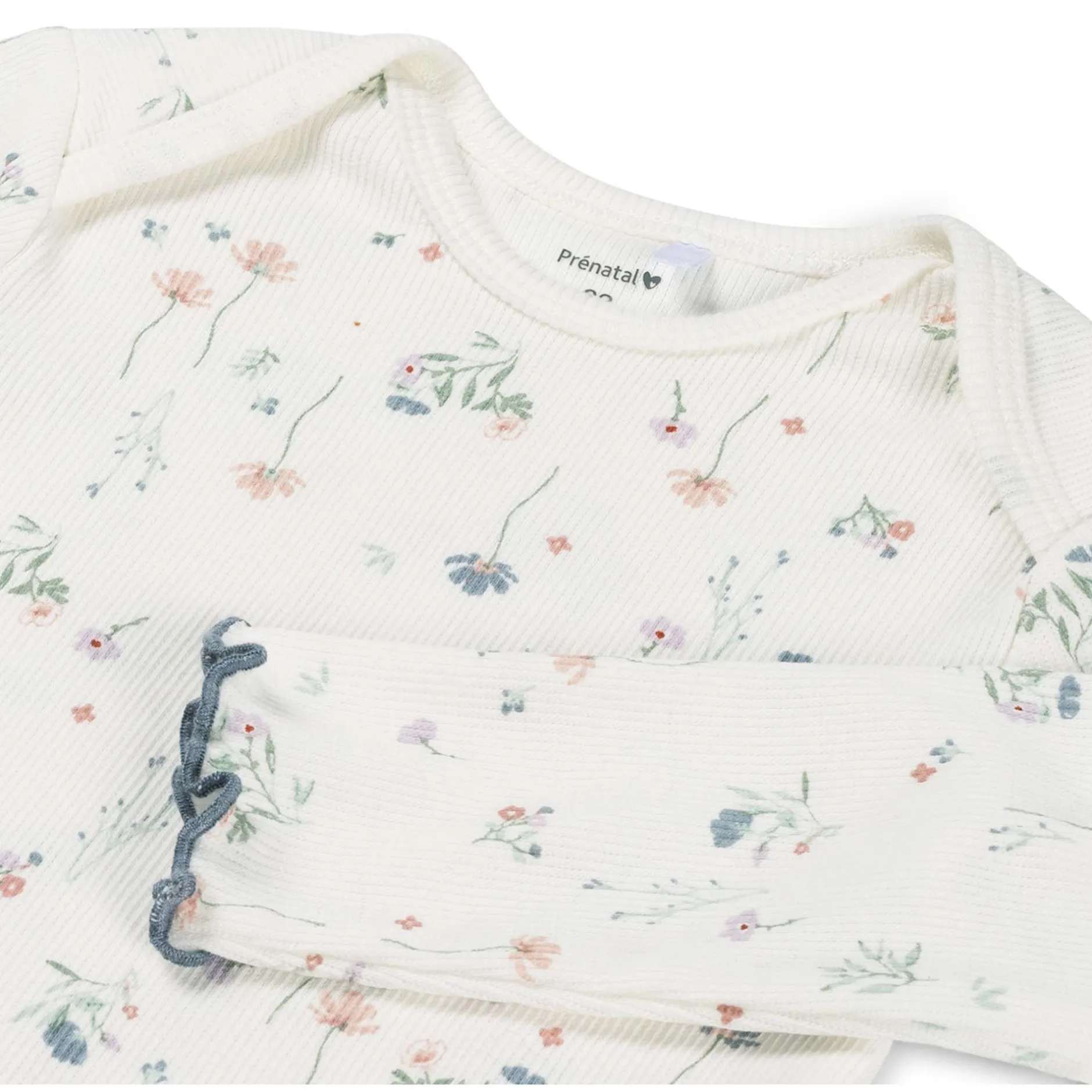 Rompers|Rompers*Prénatal romper romantische rib lange mouwen bloemen wit Ivory White