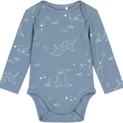 Rompers|Rompers*Prénatal romper zeehond rib lange mouwen all over print blauw Steel Blue