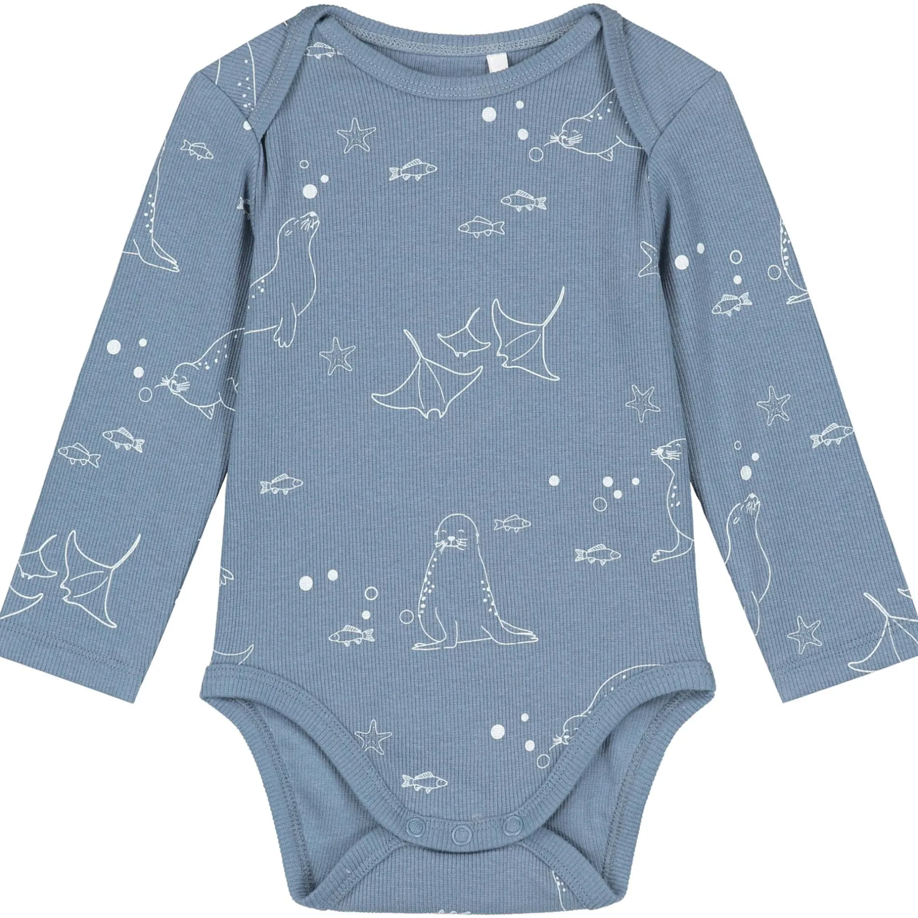 Rompers|Rompers*Prénatal romper zeehond rib lange mouwen all over print blauw Steel Blue