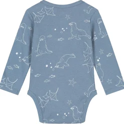 Rompers|Rompers*Prénatal romper zeehond rib lange mouwen all over print blauw Steel Blue