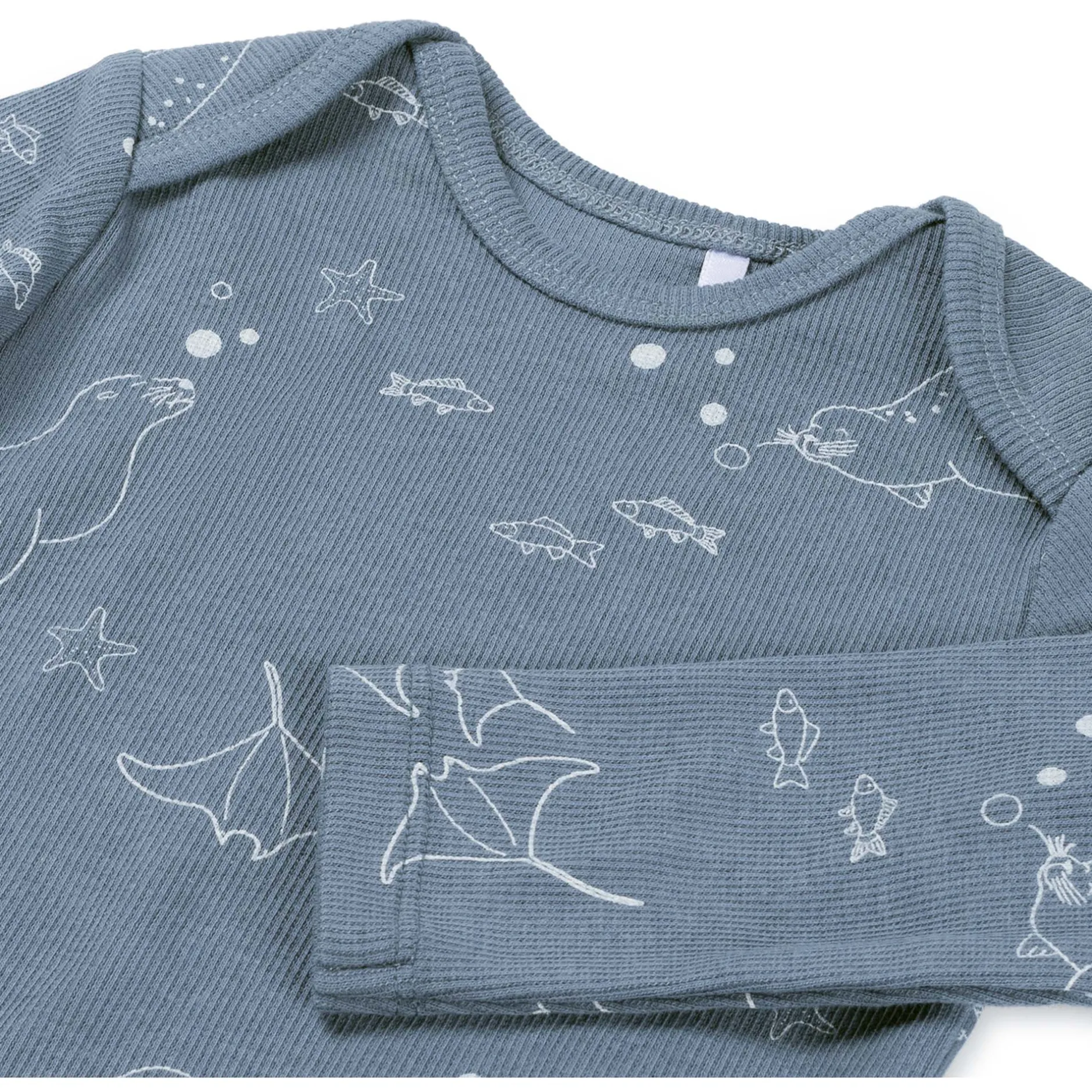Rompers|Rompers*Prénatal romper zeehond rib lange mouwen all over print blauw Steel Blue
