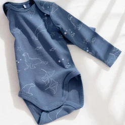Rompers|Rompers*Prénatal romper zeehond rib lange mouwen all over print blauw Steel Blue