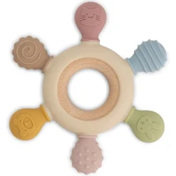 Feestartikelen|Kraamcadeaus*Prénatal Silconen Houten Bijtring Patroon multi