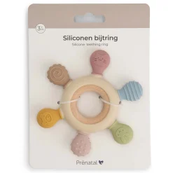 Feestartikelen|Kraamcadeaus*Prénatal Silconen Houten Bijtring Patroon multi