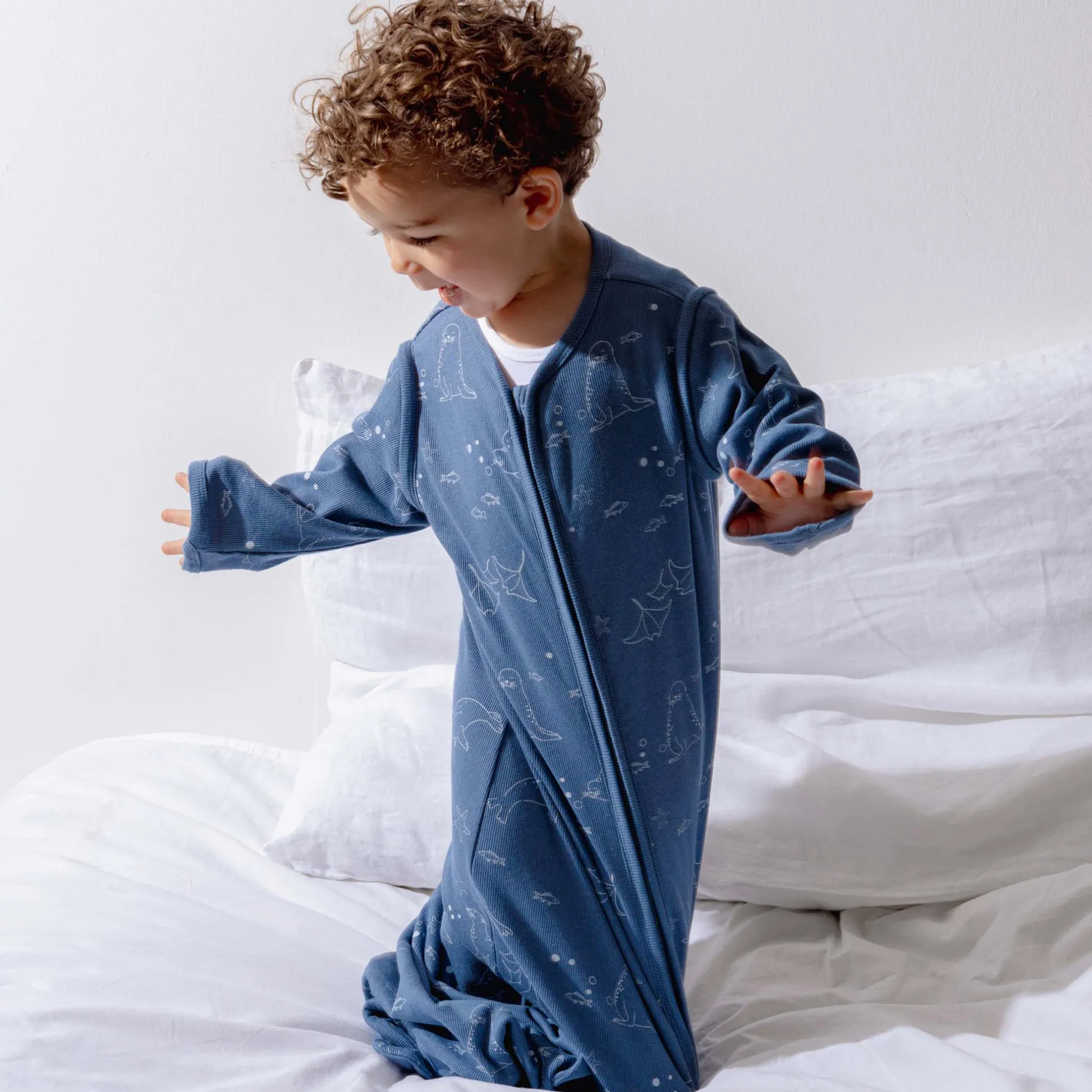 Zomer*Prénatal slaapzak zeehond rib blauw Steel Blue
