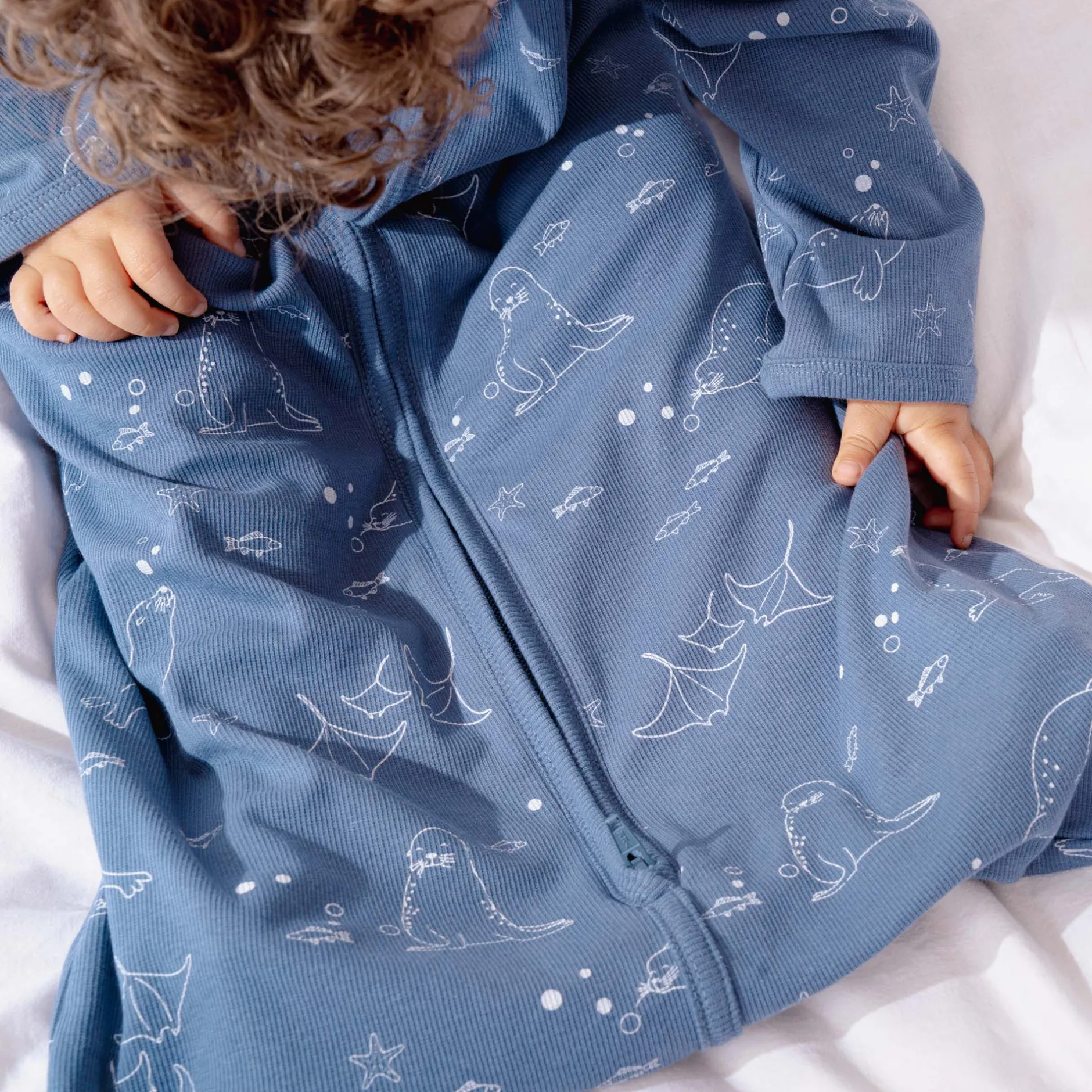Zomer*Prénatal slaapzak zeehond rib blauw Steel Blue