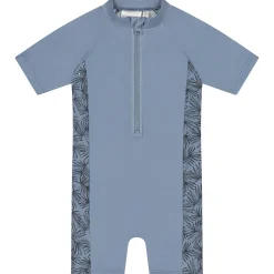 Zwembroeken|Zwemkleding*Prénatal UV zwempak bladeren korte mouwen bladeren blauw Dark Milky Blue