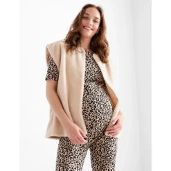 Truien & Vesten*Prénatal zwangerschapgilet korte mouwen effen beige Ecru