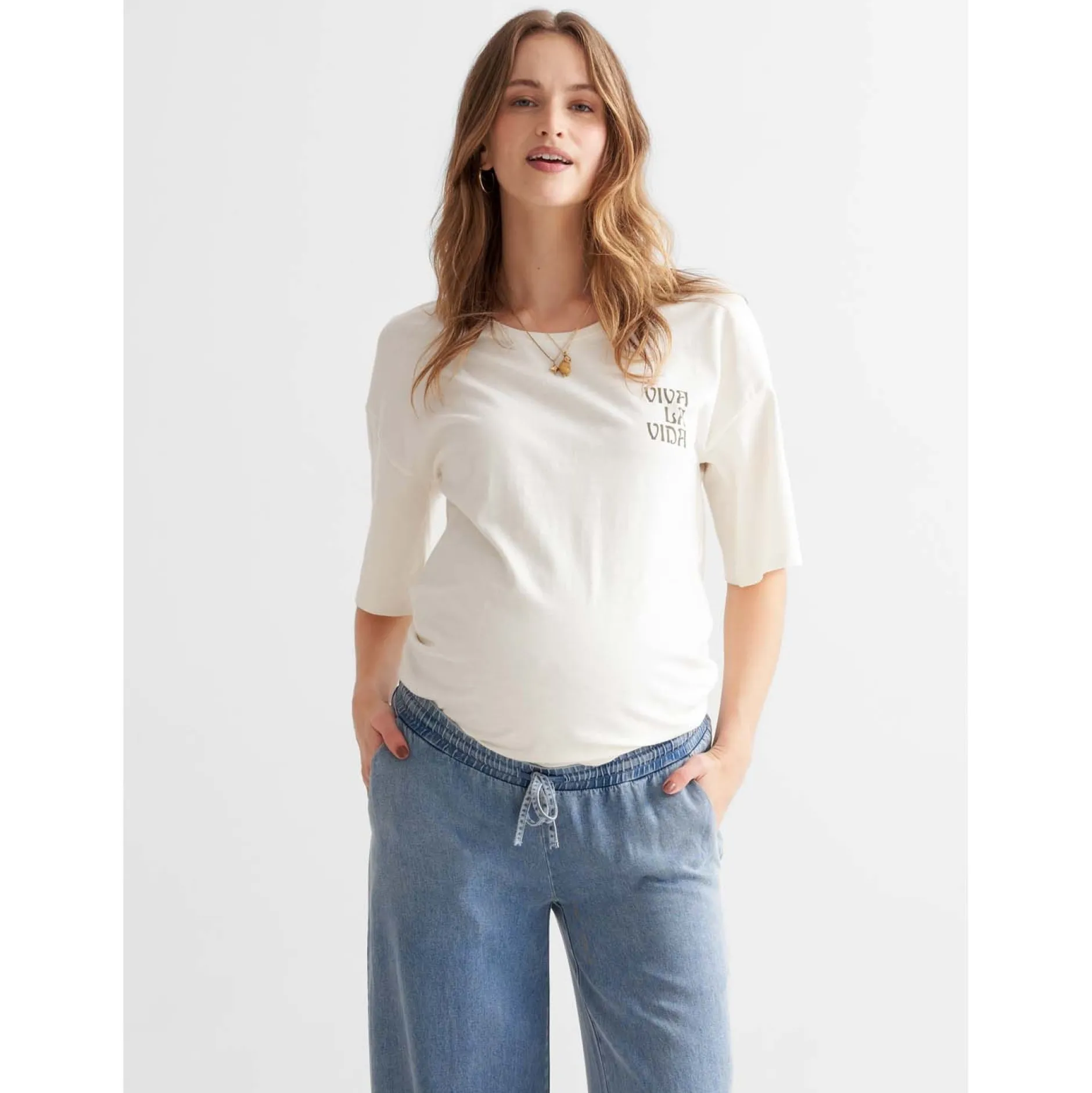 Broeken*Prénatal zwangerschapsbroek lang effen denim Light Blue Denim