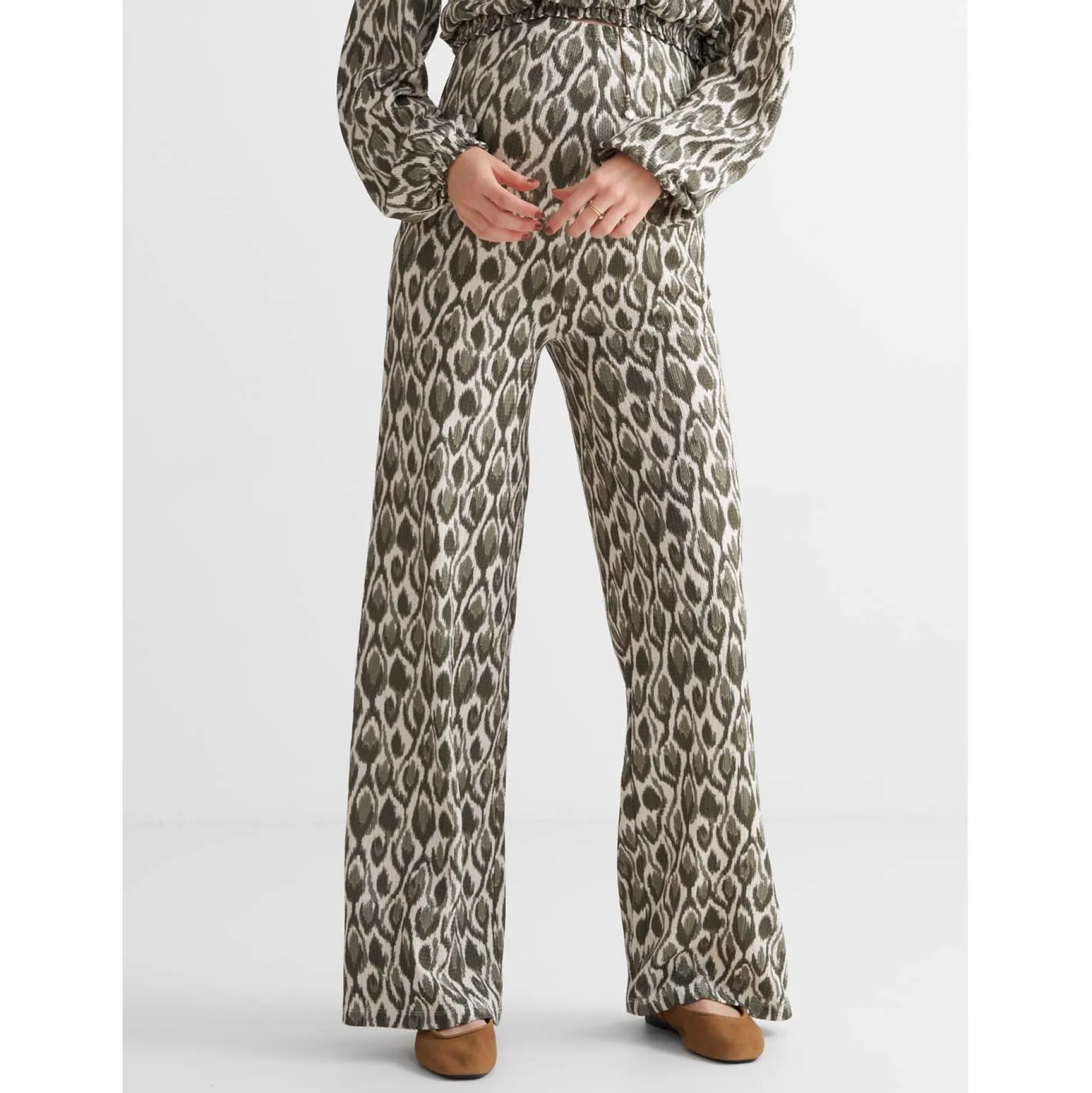 Broeken*Prénatal zwangerschapsbroek lang all over print beige Almond