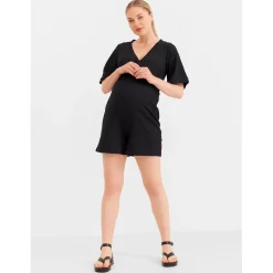 Voedingsjurken|Jurken & Rokken*Prénatal zwangerschapsjumpsuit korte mouwen effen zwart Black