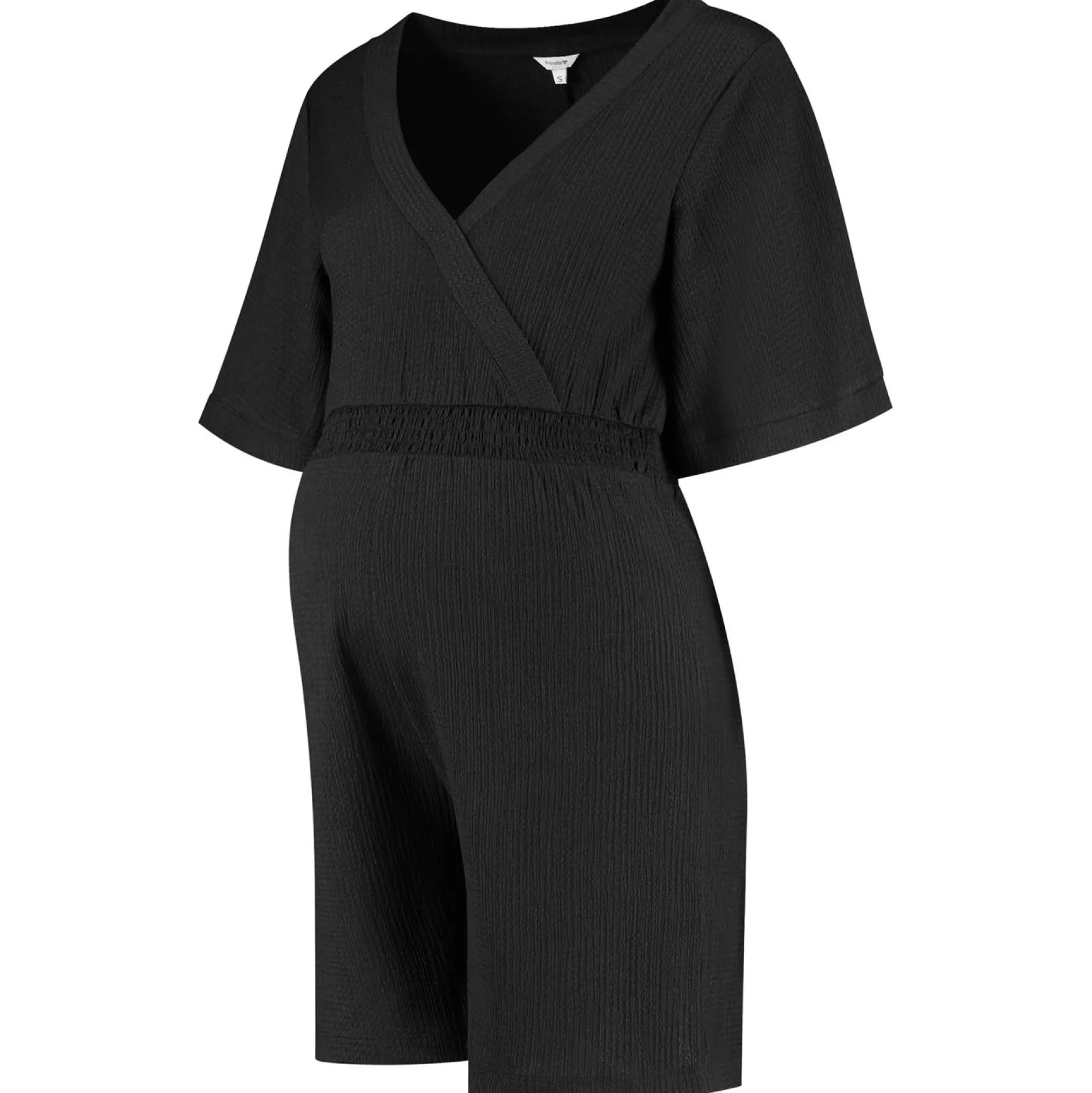 Voedingsjurken|Jurken & Rokken*Prénatal zwangerschapsjumpsuit korte mouwen effen zwart Black