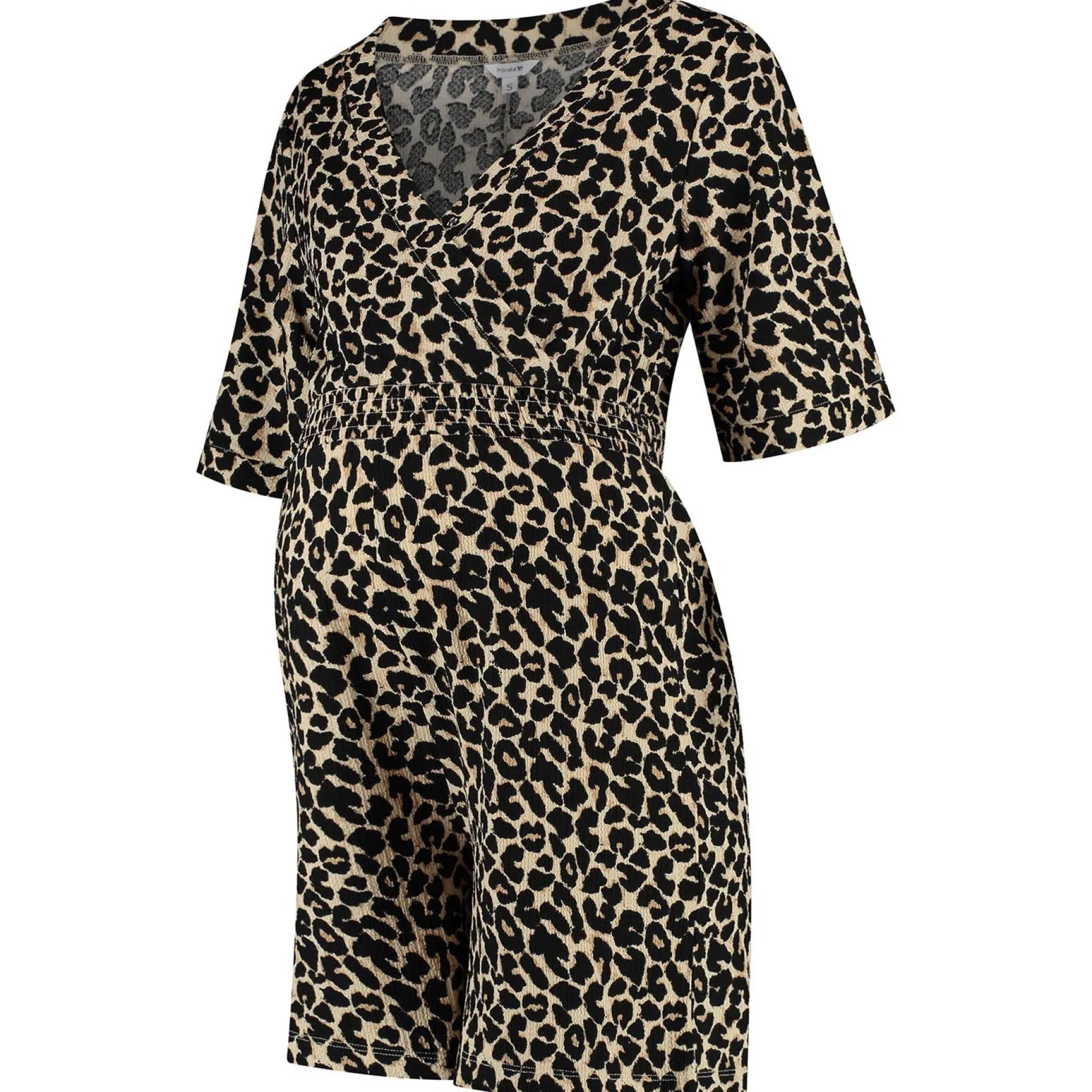 Voedingsjurken|Jurken & Rokken*Prénatal zwangerschapsjumpsuit korte mouwen panterprint bruin Light Brown Melange