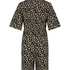 Voedingsjurken|Jurken & Rokken*Prénatal zwangerschapsjumpsuit korte mouwen panterprint bruin Light Brown Melange