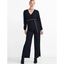 Voedingsjurken|Jurken & Rokken*Prénatal zwangerschapsjumpsuit lange mouwen effen zwart Black