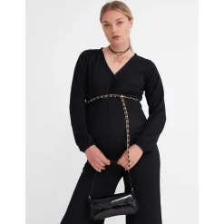Voedingsjurken|Jurken & Rokken*Prénatal zwangerschapsjumpsuit lange mouwen effen zwart Black